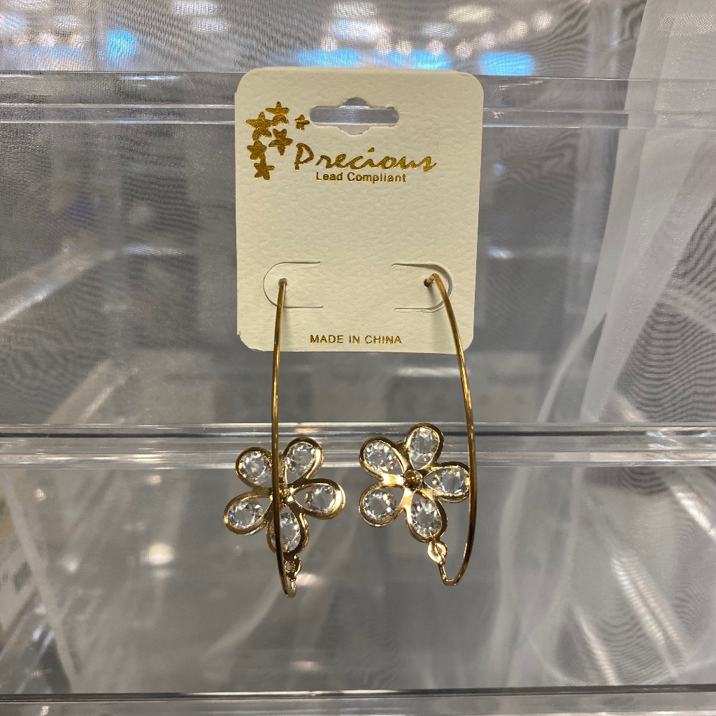 Gold Flower Gem Dangle Earrings